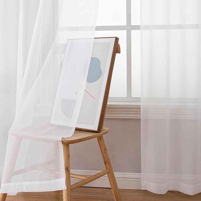 OWENIE White Sheer Curtains 78 inches Long 2 Panels Set, Sheer White Curtains - Image 6