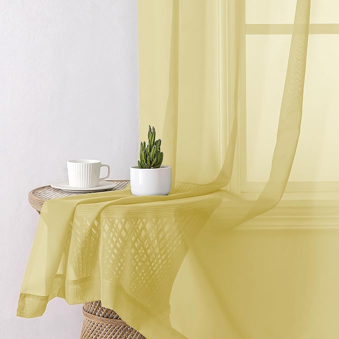 Aiyufeng Yellow Sheer Curtains 2 Panel Sets 84 Inches Long - Image 5