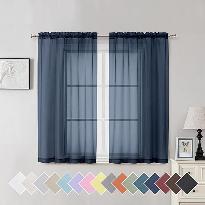 Aiyufeng Navy Blue Sheer Window Curtain Panels 54 Inch, Light Filtering Solid by Aiyufeng