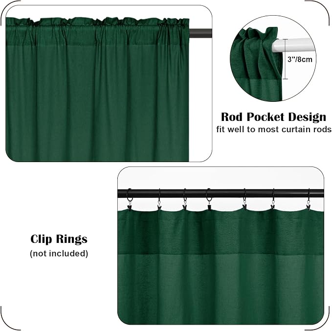 FRAMICS Farmhouse Valance Curtains, Boho Cotton Linen Kitchen Valance, Country - Image 8
