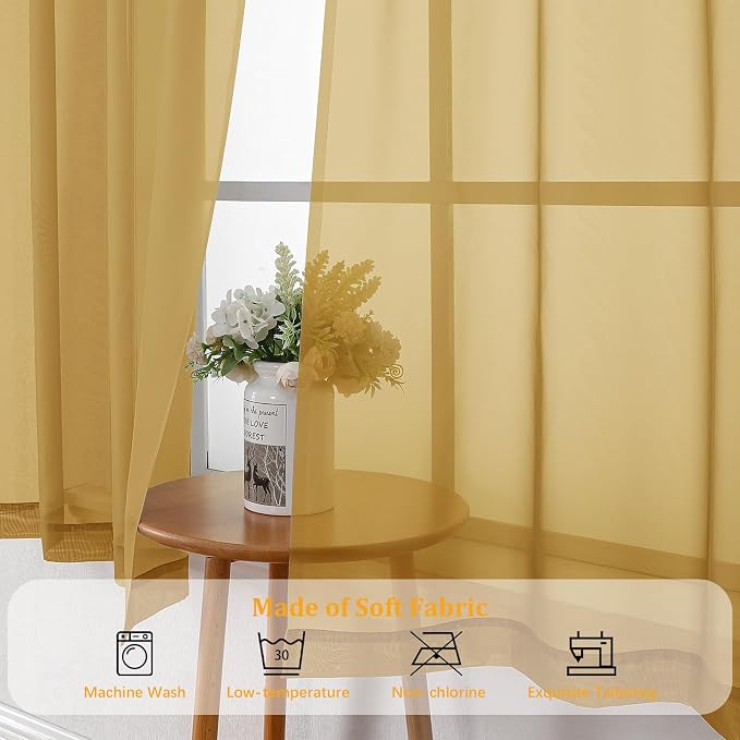 Gwine Gold Sheer Curtains 84 Inches Long 2 Panels Set - Image 7
