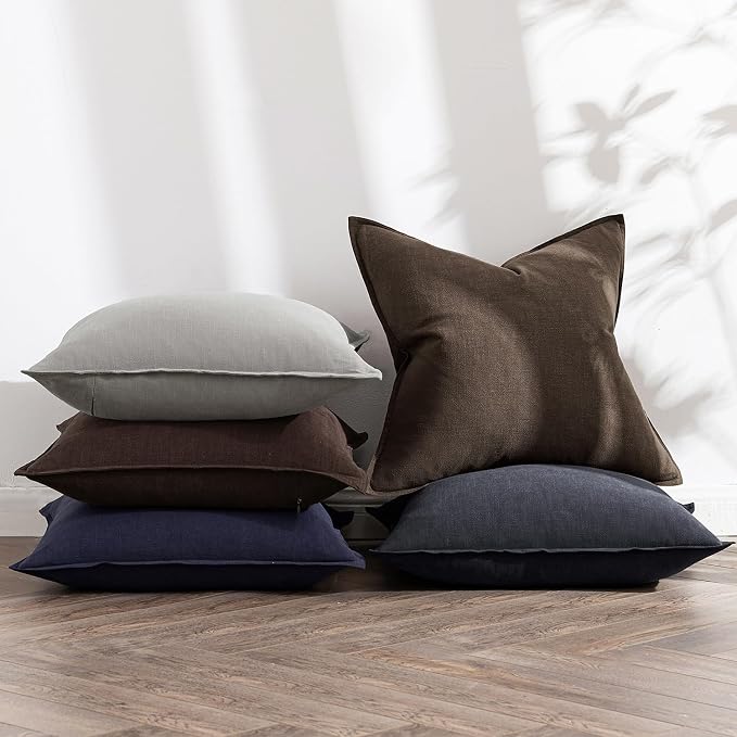 MIULEE Decorative Linen Euro Sham Pillow Covers 28x28 Inch Black | Boho - Image 5