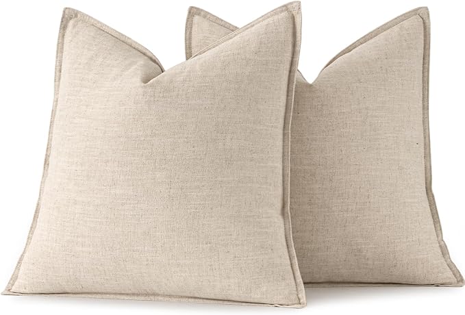 MIULEE Decorative Linen Euro Sham Pillow Covers 24x24 Natural Beige | Boho - Image 6
