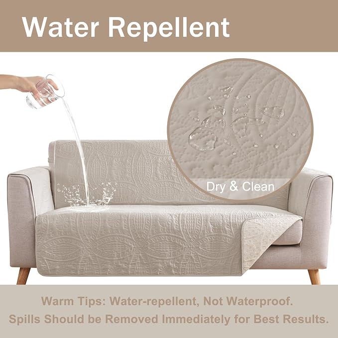 Beige Recliner Chair Covers, Quilted Décor Water-Repellent Medium Lazy Boy - Image 6