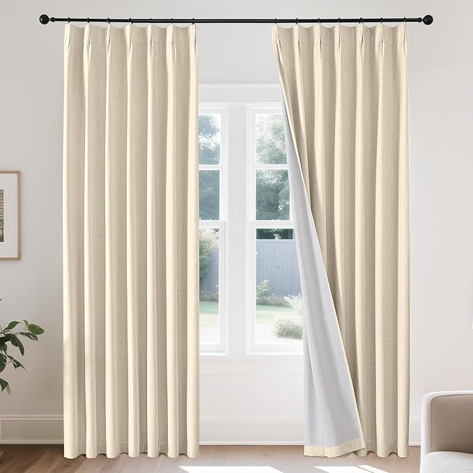 Joydeco Pleated Curtains for Living Room Bedroom, Linen Drapes 90 inch Length 2 by JOYDECO