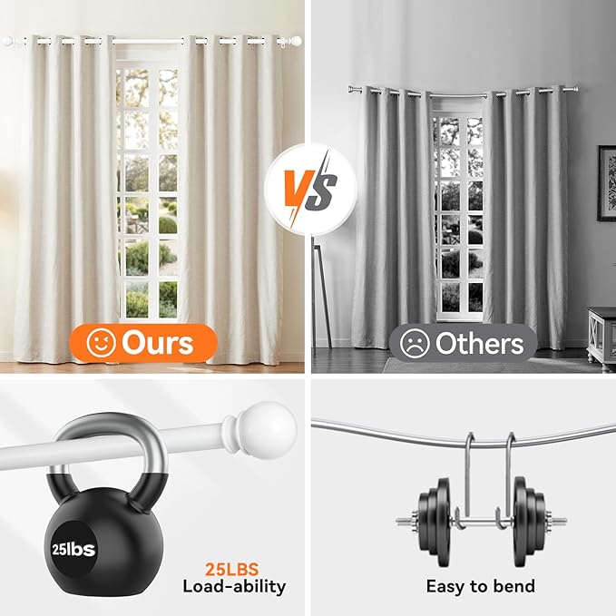 White Curtain Rods for Windows 66 to 120” - Image 4