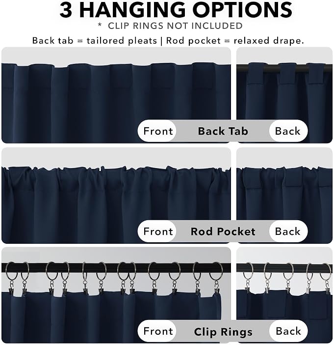 Deconovo Blackout Curtains, Thermal Insulated, W70 x L84 2 Panels, Back Tab - Image 2
