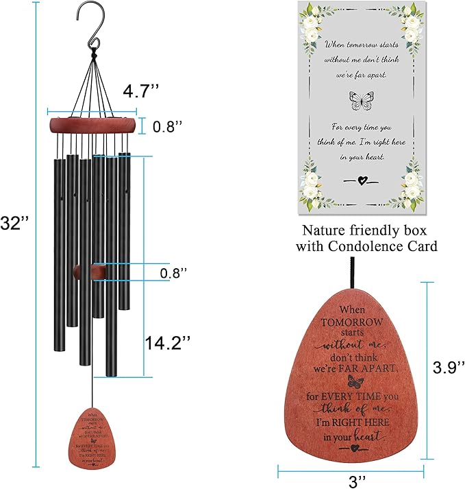 Memgift Memorial Wind Chimes for Outside – Sympathy Gift for Loss of Loved One, Outdoor Keepsake in Memory of Dad or Mom