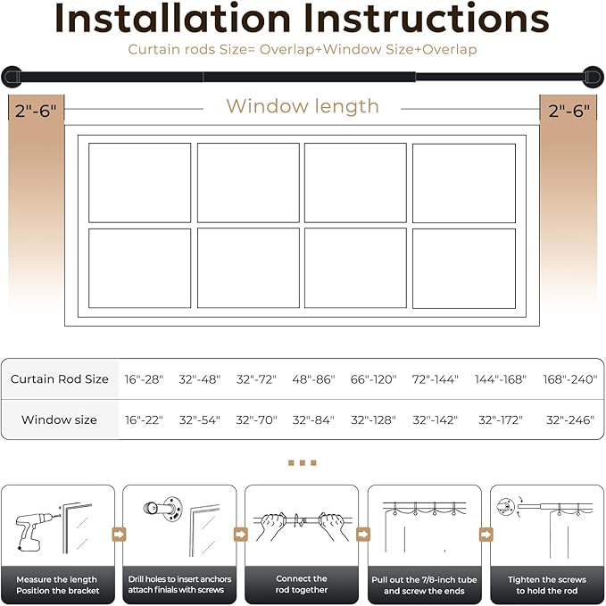 Zeerobee Curtain Rods for Windows 48 to 84, 1 Inch Industrial Wrap Around - Image 6