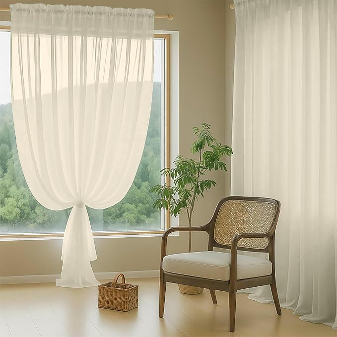 Cream Sheer Curtains 120 Inches Long 2 Panels, Extra Long Light Filtering - Image 8