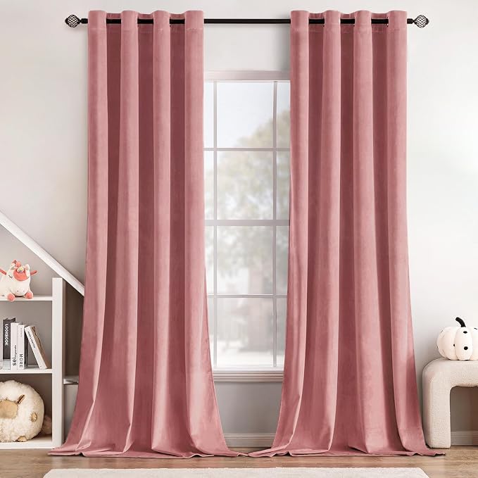 MIULEE Blush Pink Velvet Curtains Thermal Insulated Soundproof Room Darkening by MIULEE