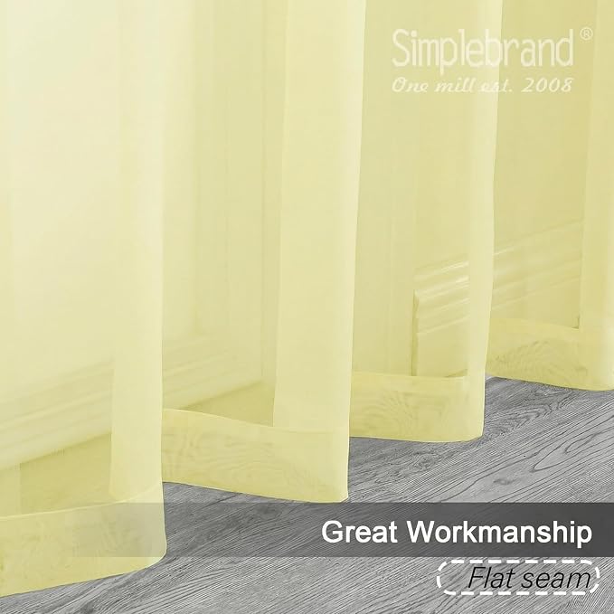 Simplebrand Light Yellow Sheer Curtains 96 Inches Long, Light Filtering Rod - Image 9