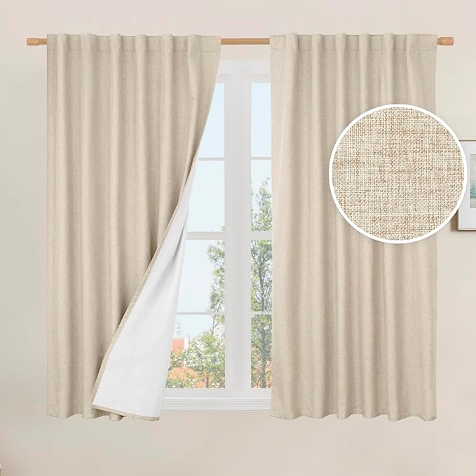 Full Blackout Window Curtains for Bedroom, 54 Inches Thermal Farmhouse Curtains by LAMIT