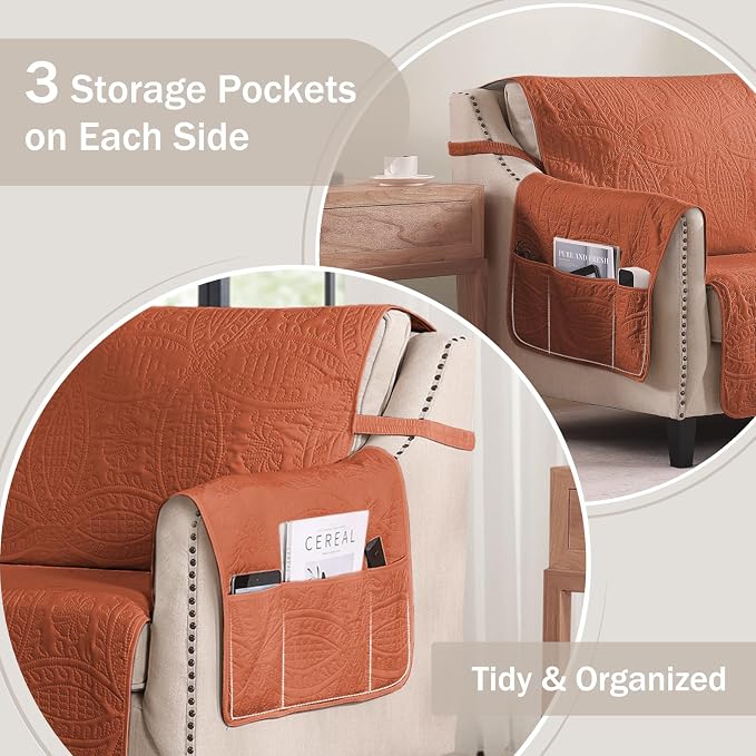 Orange Quilted TV Recliner Covers, Waterproof Medium Recliner Chair Covers - Image 4