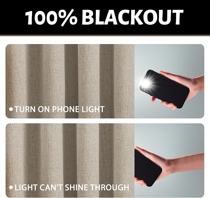 Yakamok Natural Linen Curtains 100% Blackout 72 Inches Long, Room Darkening - Image 2