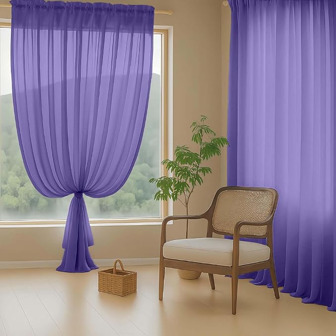 Purple Sheer Curtains for Window 72 inches Long 2 Panels Set, Soft Airy Modern - Image 8