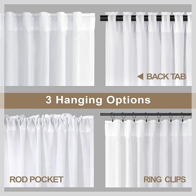 White Extra Long Curtains 9 FT for Living Room 2 Panel Sets Rod Pocket Back Tab - Image 5