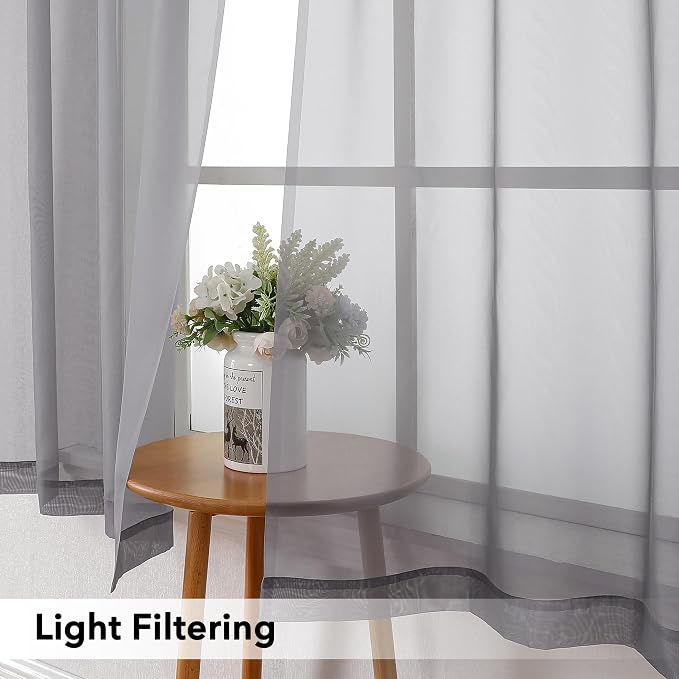 Simplebrand Grey Short Sheer Curtains 45 Inch Length - Image 3