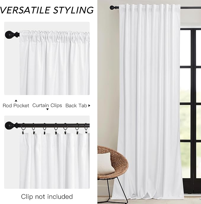 RYB HOME White Velvet Curtains 102 inches - Image 3