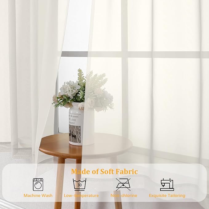 Gwine Ivory Sheer Curtains 84 Inches Long 2 Panels Set, Light Filtering Sheer - Image 6