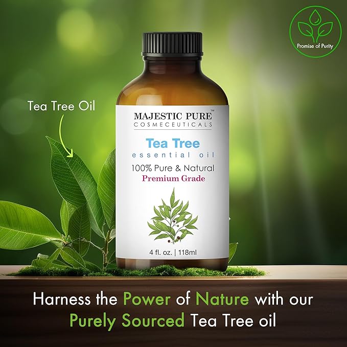 Majestic Pure Tea Tree Essential Oil with Glass Dropper - Huge 4 Fl Oz - 100% Pure and Natural Tea Tree Oil - Premium Grade Essential Oils for Diffuser, Aromatherapy, Soap and Candle Making