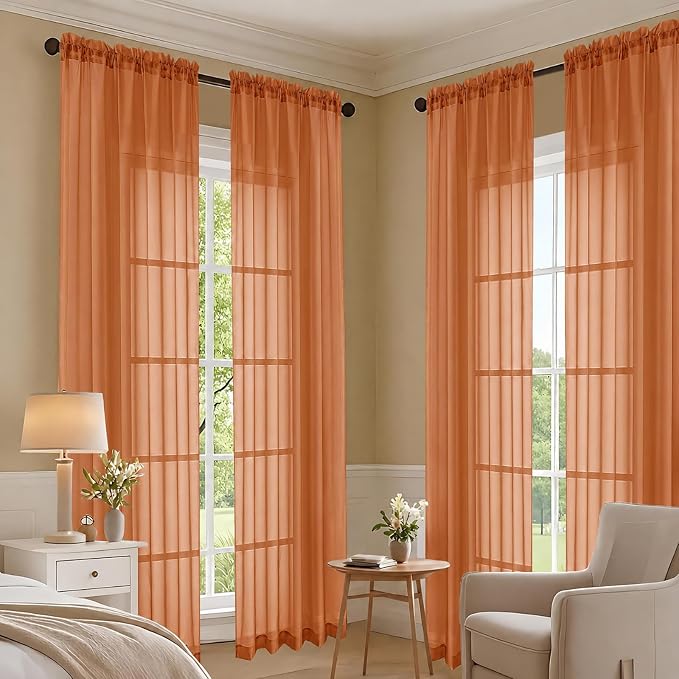 Sheer Orange Curtains 108 Inches Long 2 Panels Set, 59 Inch Extra Wide - Image 7