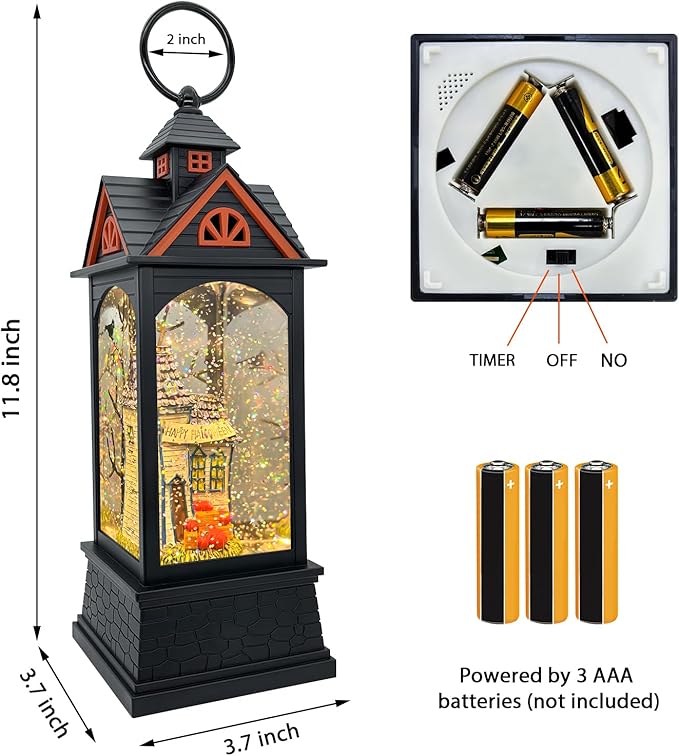 Halloween Snow Globe Lantern with 6 Hour Timer,Halloween Decorations Indoor for Home,Halloween Decor,USB or Battery Powered for Halloween Lanterns,Halloween Spooky Town