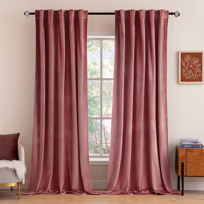 MIULEE Velvet Blackout Curtains 52x84 inches 2 Panels Dusty Rose Pink | Luxury by MIULEE
