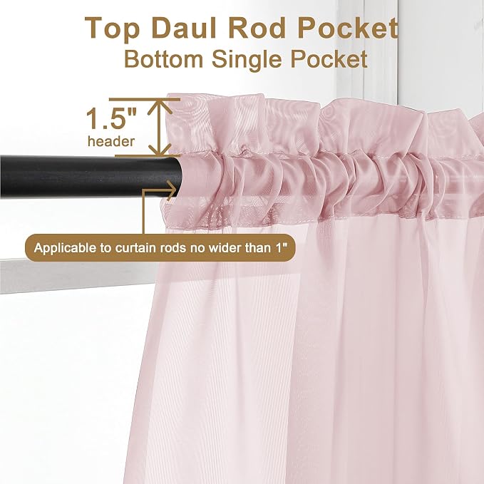 Chyhomenyc Sheer Blush Pink Curtains 90 inches Long 2 Panels, Light Filtering - Image 2