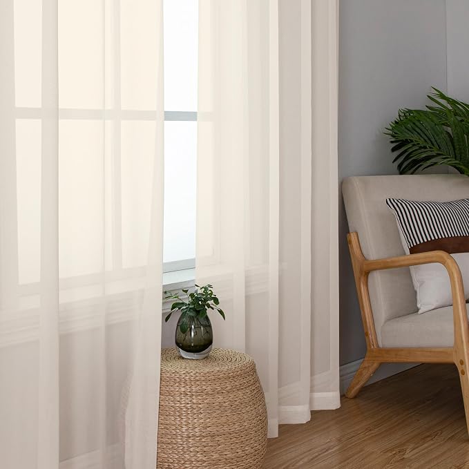 Chyhomenyc Cream Sheer Curtains 90 Inches Long - Image 4