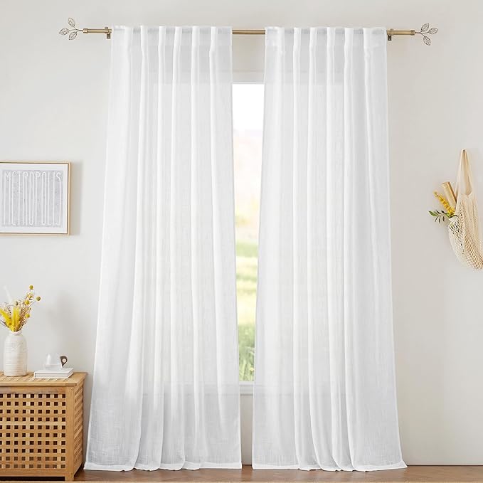 RYB HOME Linen Sheer Curtains for Living Room Textured Semi Sheer Curtains by RYBHOME