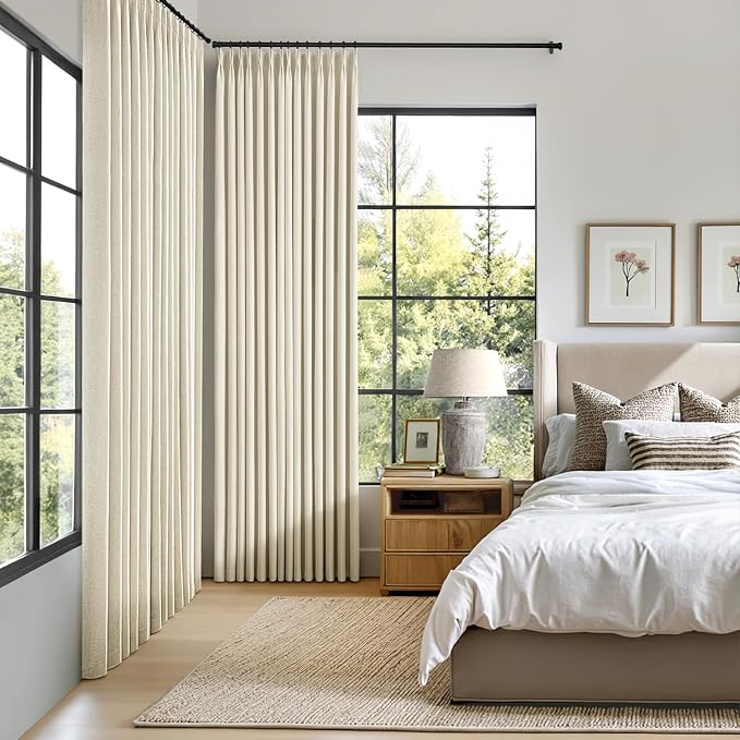 MIULEE Cream Pinch Pleated 100% Blackout Linen Curtains 40x84 Inches | Room - Image 2