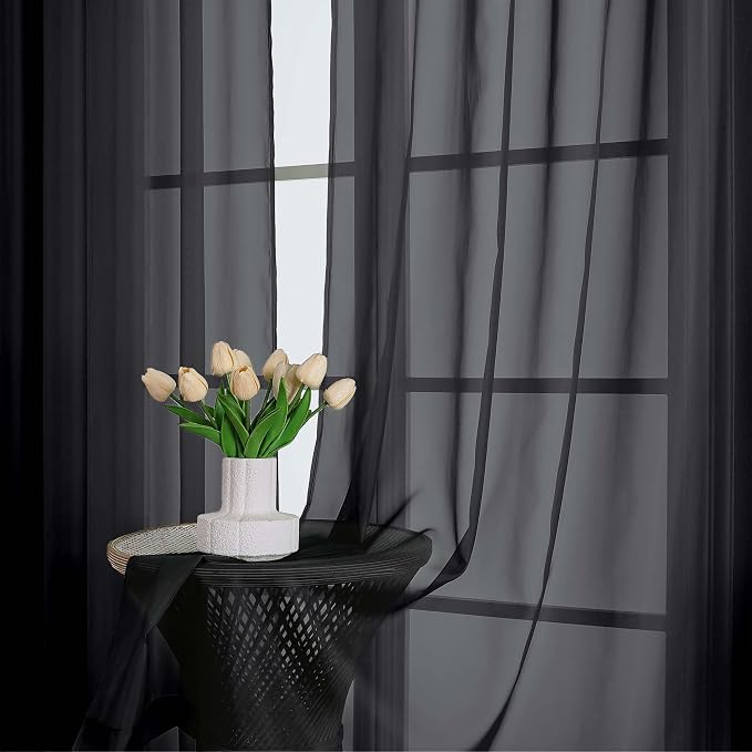 Sheer Curtains 84 Inches Long 2 Panels Set, Modern Filmy Rod Pocket Curtains - Image 6