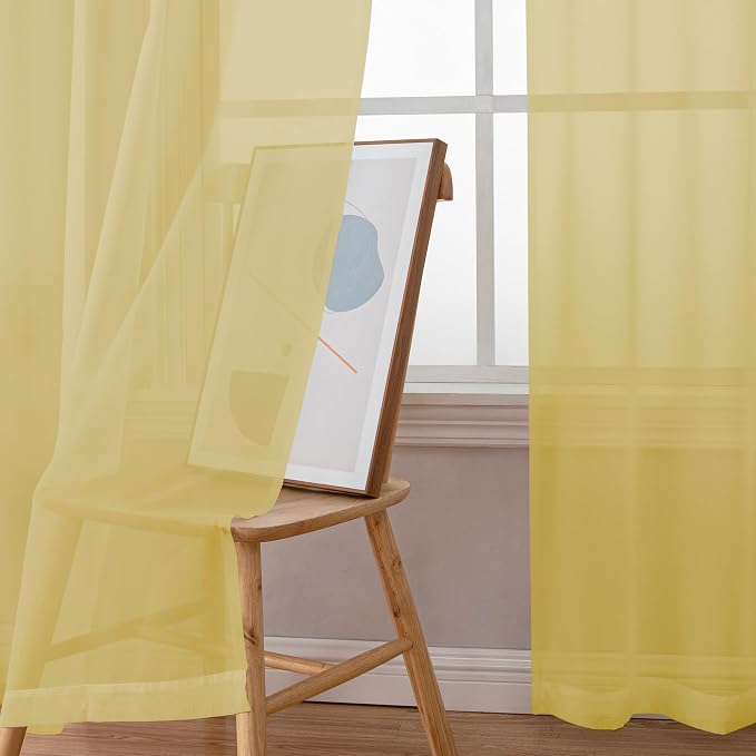 Simplebrand Yellow Short Sheer Curtains 45 Inch Length - Image 3