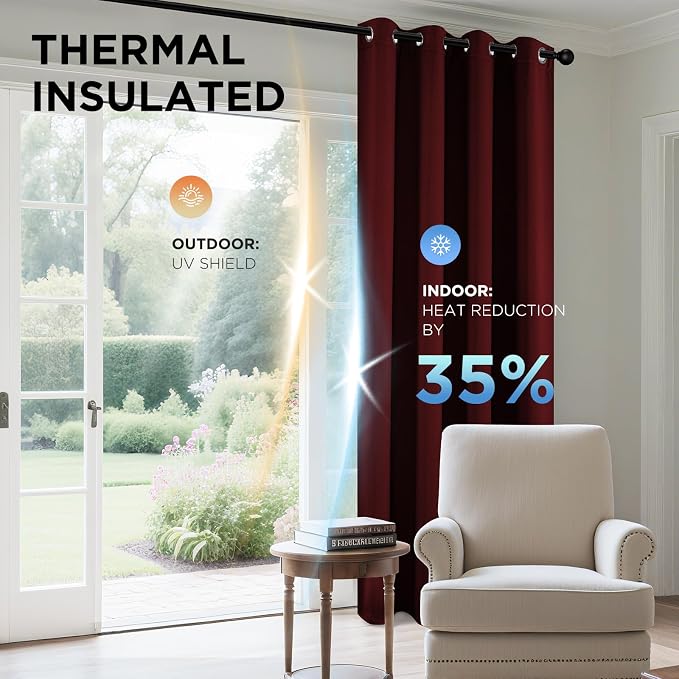 Joydeco Blackout Curtains for Bedroom 95 Inch Drapes 2 Panels Burgundy | - Image 5