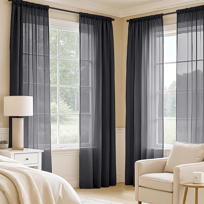 MIULEE Black Sheer Curtains 102 Inches Long 4 Panels 42 x 102 Inches | Light - Image 2