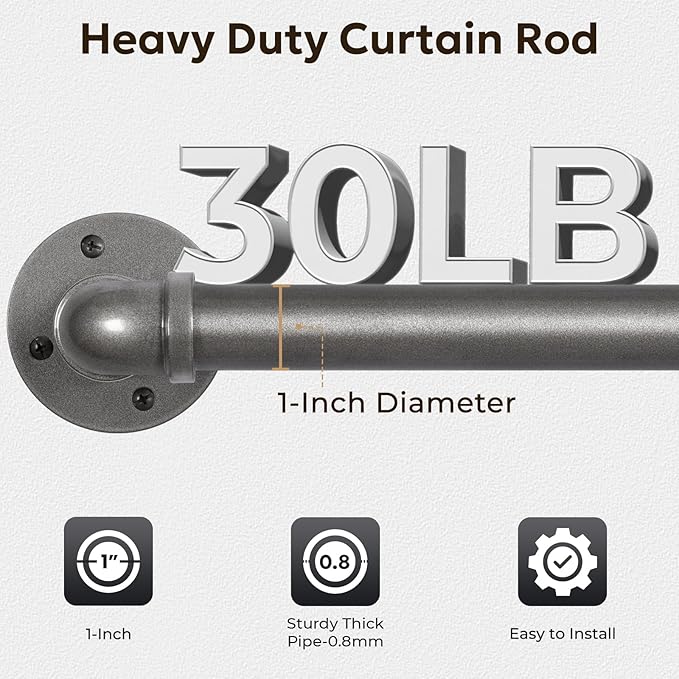 Zeerobee Curtain Rods for Windows 32 to 72, 1 Inch Industrial Wrap Around Grey - Image 4