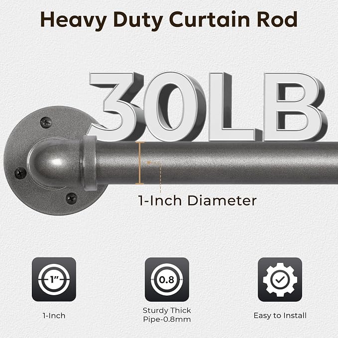 Zeerobee Curtain Rods for Windows 72 to 144, 1 Inch Industrial Wrap Around Grey - Image 4
