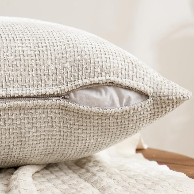 MIULEE Decorative Chenille Pillow Covers Neutral Beige 20x20 Pack of 4 | Modern - Image 7