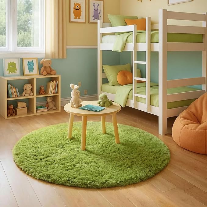 Grass Green Round Rugs 5Ft for Bedroom, Fluffy Shaggy Circle Area Rugs for Kids - Image 6