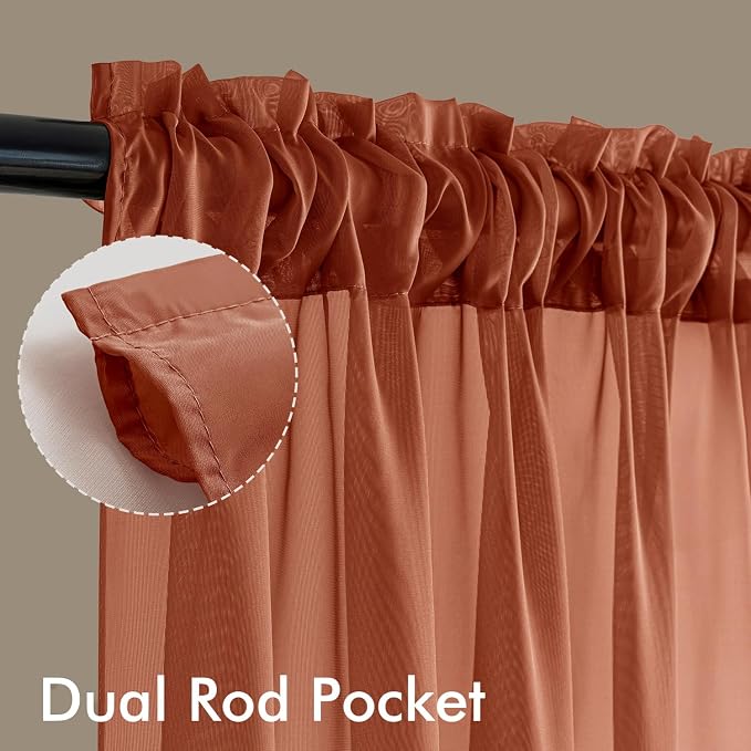MIULEE 4 Panels Fall Burnt Orange Sheer Curtains 54 x 96 Inches | Light - Image 3