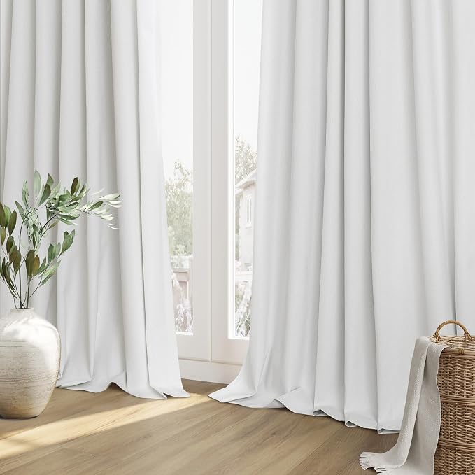 White 100% Blackout Linen Curtains 52 Inch Wide by 88 Inch - Image 8