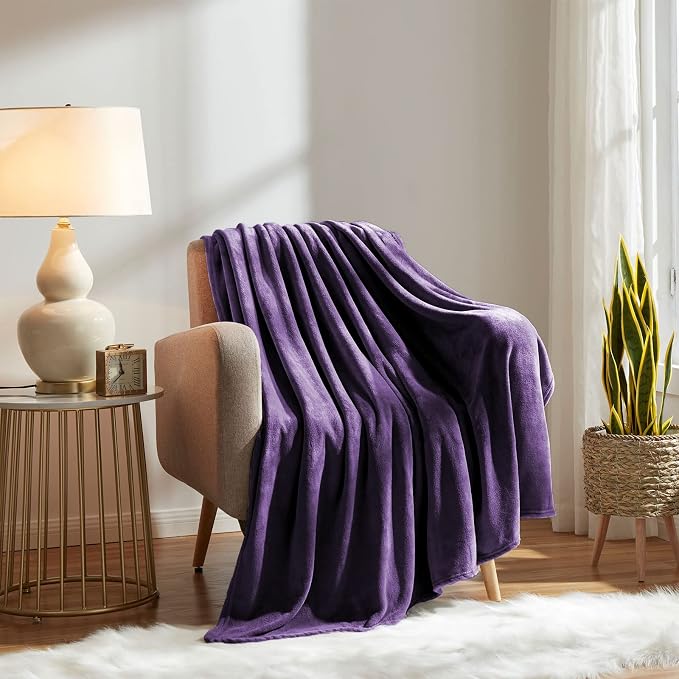 KMUSET Super Soft Throw Blanket Premium Silky Flannel Fleece Twin Size Purple - Image 5