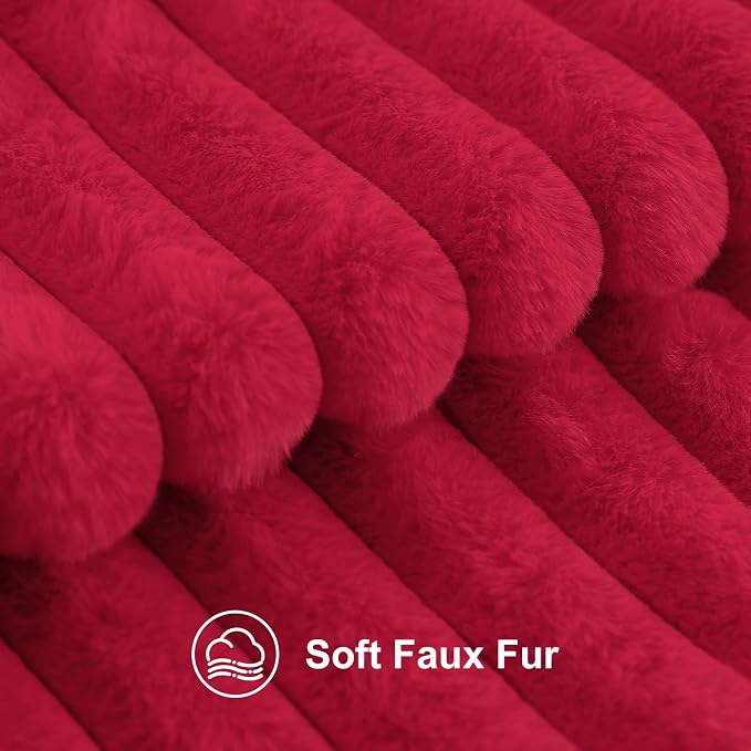 decorUhome Fall Faux Fur Throw Pillow Covers 22x22 Set of 2 Red | Decorative - Image 2
