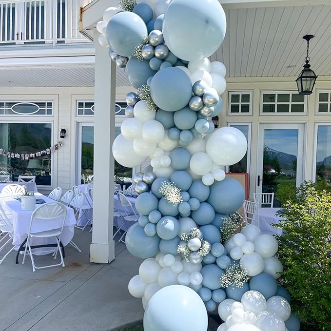 130pcs Dusty Blue Balloons Different Sizes 18" 12" 10" 5" Slate Blue Balloons for Boys Girls Baby Shower Wedding Anniversary Graduation Engagements Birthday Party Decorations