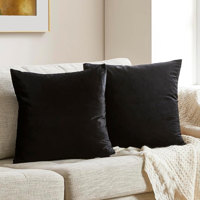 GIGIZAZA Black Velvet Pillow Covers 22x22, Decorative Square Throw Pillows - Image 9