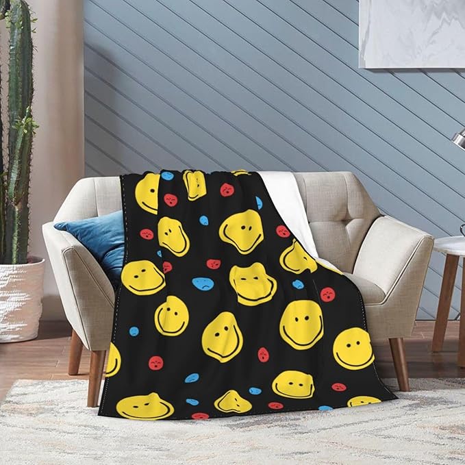 Smiley Face Throw Blanket Soft Smiley Fleece Blanket Men Women Gift for Kids Boys Girls for Party Couch Sofa Bed Deco Blankets 50x40 Inches