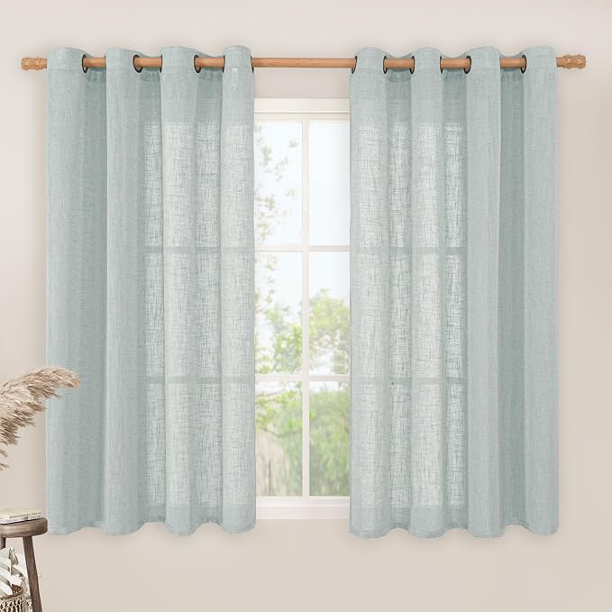 Greyish Blue Linen Curtains 45 Inches Long by LAMIT