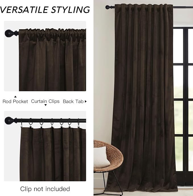 RYB HOME Brown Velvet Curtains 84 inches - Image 3