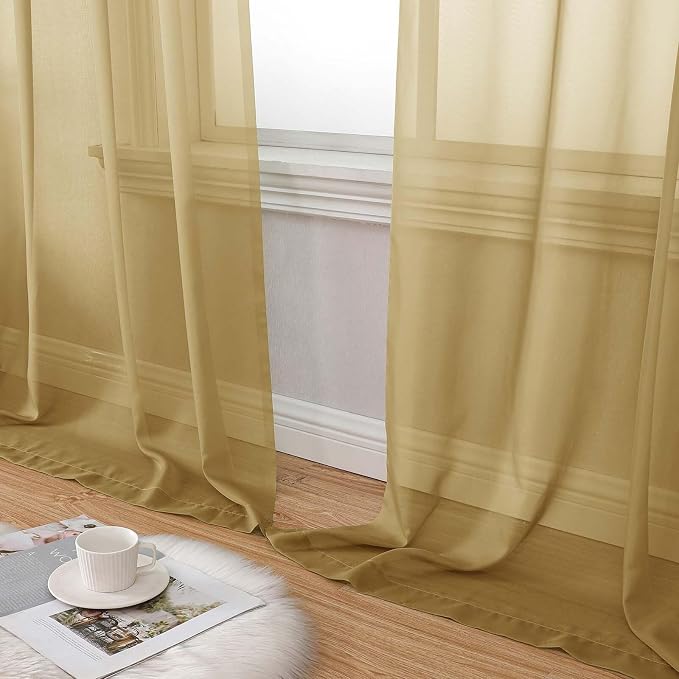 Extra Long Gold Sheer Curtains for Bedroom Living Room 120 Inches Long 2 Panels - Image 8